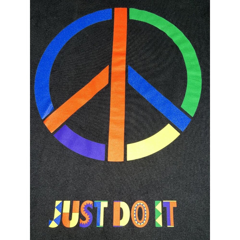 Nike Shirt Mens Large‎ Black Just Do It Peace Sign Swoosh Graphic Tee Multicolor